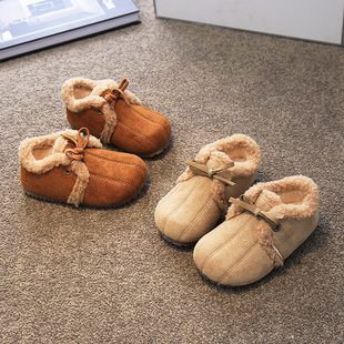 女童棉鞋南瓜羊蹄鞋公主风2024冬款儿童二棉鞋女宝宝奶奶鞋毛毛鞋