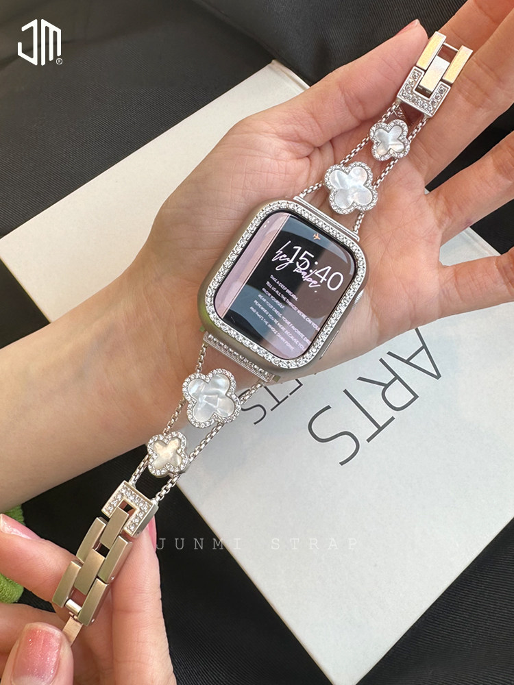 四叶草细钻贝母款苹果手表表带适用于apple watch98765432se代iwatch金属饰品手链表带40/41/44/45mm女款腕带怎么样,好用不?