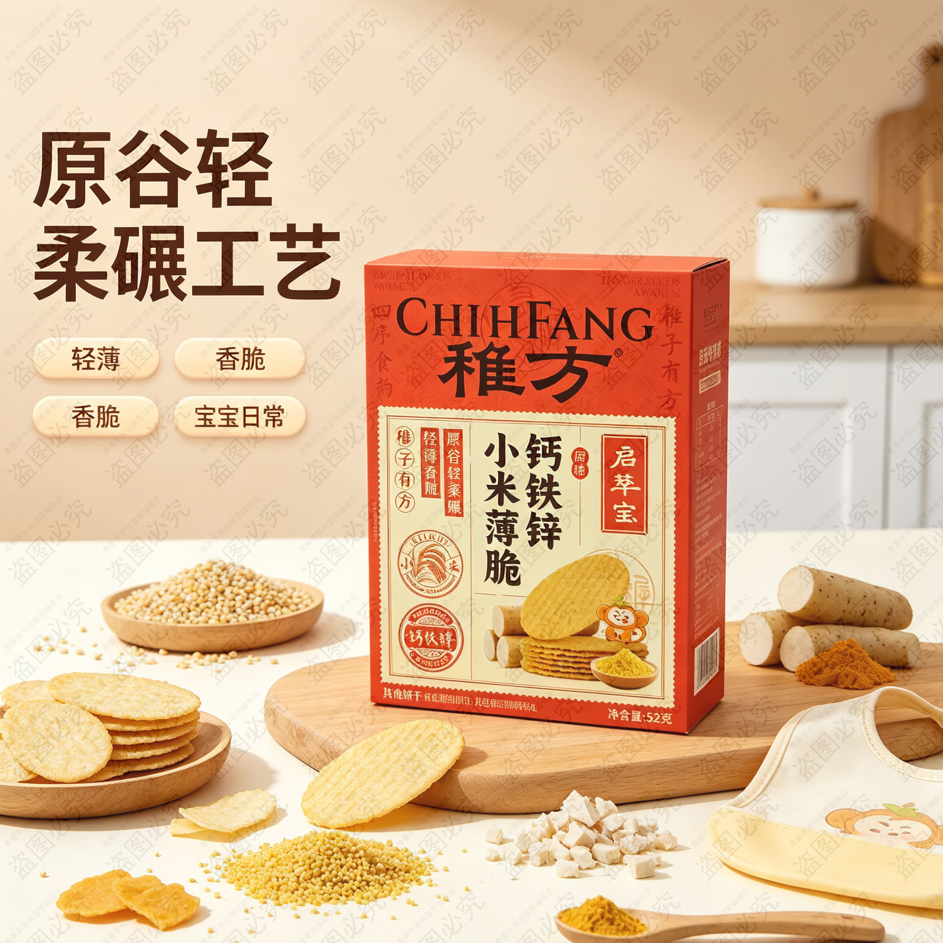 稚方启萃宝钙铁锌小米薄脆原味原谷轻碾工艺轻薄香脆宝宝辅食零食