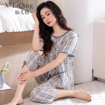仙儿情梭织棉睡衣女夏季套装