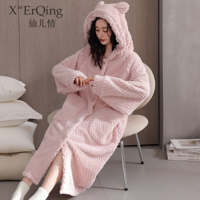 仙儿情冬季长袖法兰绒女士睡袍