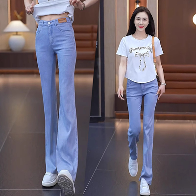 天丝软牛仔裤女2025年新款夏季薄款松弛感高腰小个子九分微喇叭裤