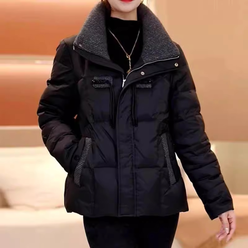 妈妈时尚短款羽绒棉服外套女冬季2025新款加厚保暖棉衣黑色棉袄子