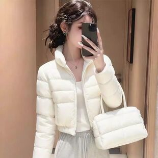 2026秋冬新款短款白色棉衣棉服女款立领显瘦保暖小个子面包服外套