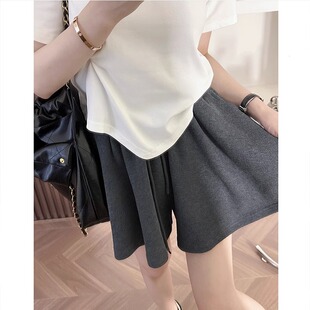 灰色小个子运动休闲短裤女夏芭蕾风穿搭宽松显瘦高腰垂感阔腿裤裙