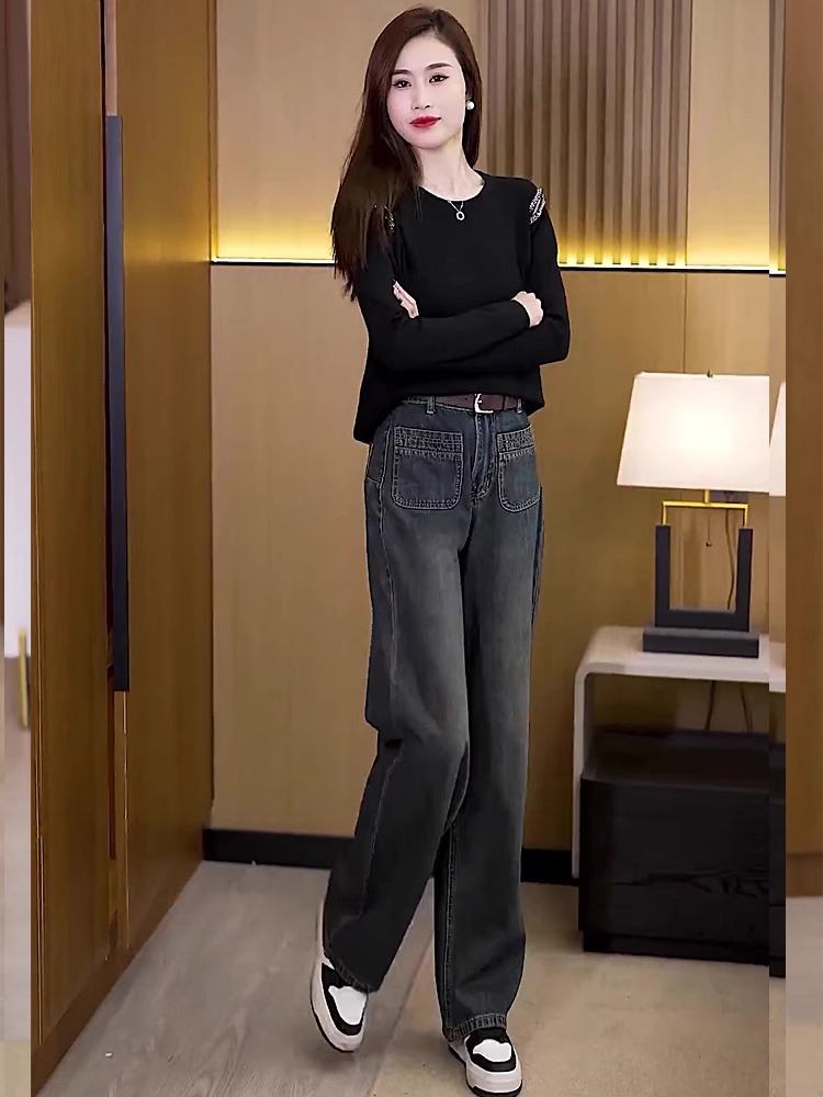 直筒牛仔裤女美式高街显高显瘦小个子复古秋季2025新款高级感长裤