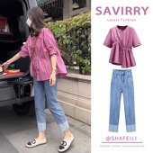 夏装 搭配一整套奶系小个子2025新款 多巴胺减龄梨型身材穿搭两件套