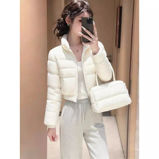 新款时尚短款白色棉衣棉服女立领显瘦保暖小个子面包服秋冬季外套