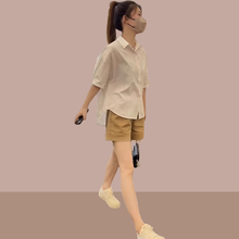 夏装搭配一整套短裤套装女2025新款小个子条纹衬衫微胖两件套遮肉