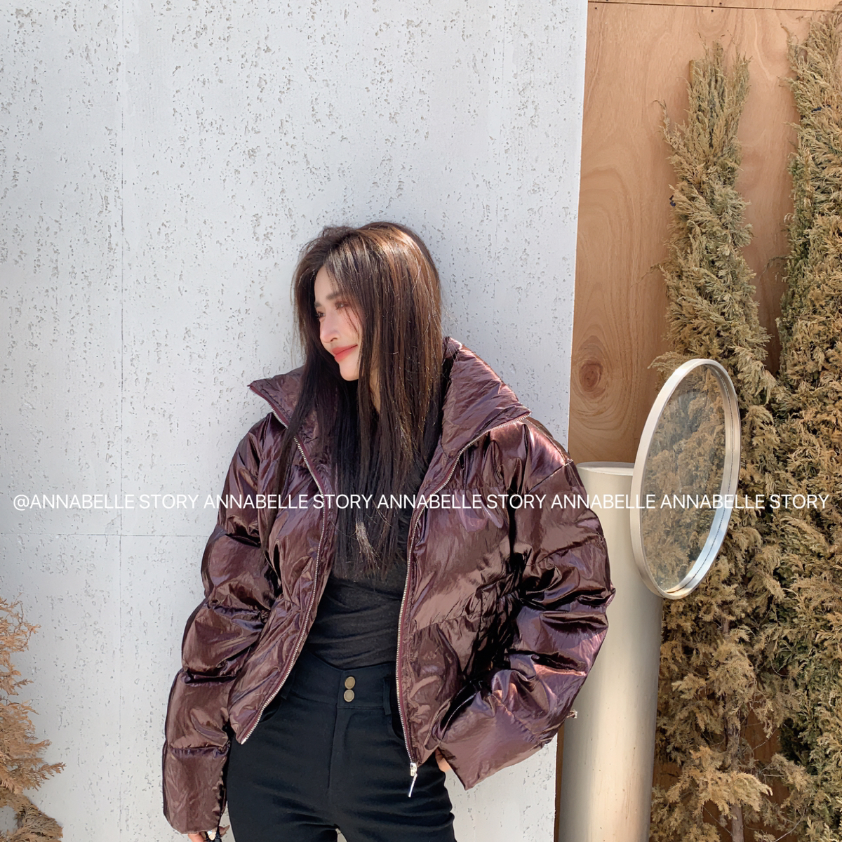 安娜贝拉-辣妹亮面短款保暖羽绒服外套YR-7681