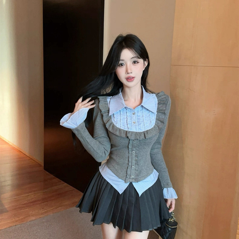 TMP 甜莓派-件打底女内搭木耳边条纹拼接喇叭长袖上衣小衫LL7710,女装/女士精品,毛针织衫,淘宝优惠券,粉丝福利购,淘宝优惠卷