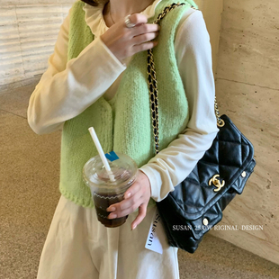 SUSAN 26年早春马卡龙色系韩标v领叠穿针织马甲2355s