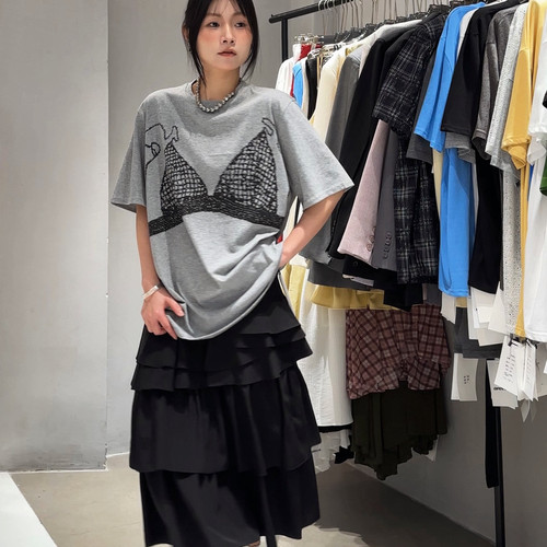 OPEN-26夏上新街头风趣味印花宽松中长款短袖T恤(不含腰带)71712