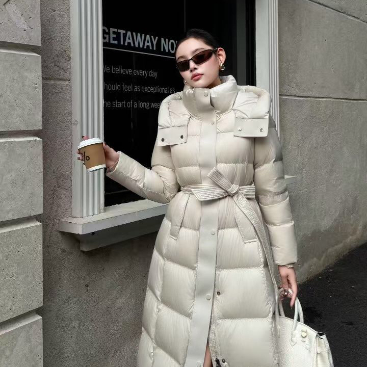 MOER羽绒世家-经典宽松时尚长款气质保暖羽绒服外套(配腰带)0006