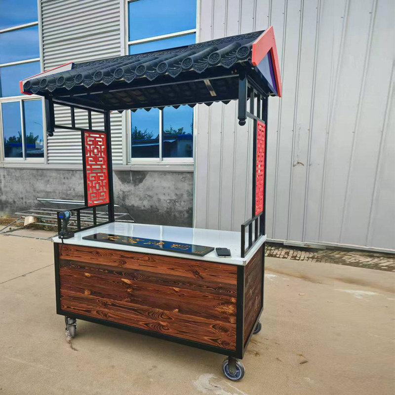 移动早餐车仿古小吃车景区夜市摆摊油炸烤鸭冰糖葫芦板栗卤菜推车