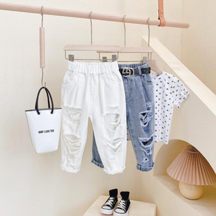 男女童牛子裤春夏2025新款韩系乞丐破烂裤童装洋气时髦休闲儿童裤