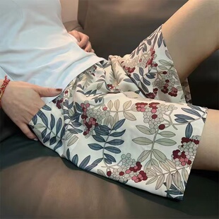 中老年夏装睡裤女纯棉绸特大码200斤婆婆花色短裤妈妈绵绸家居裤