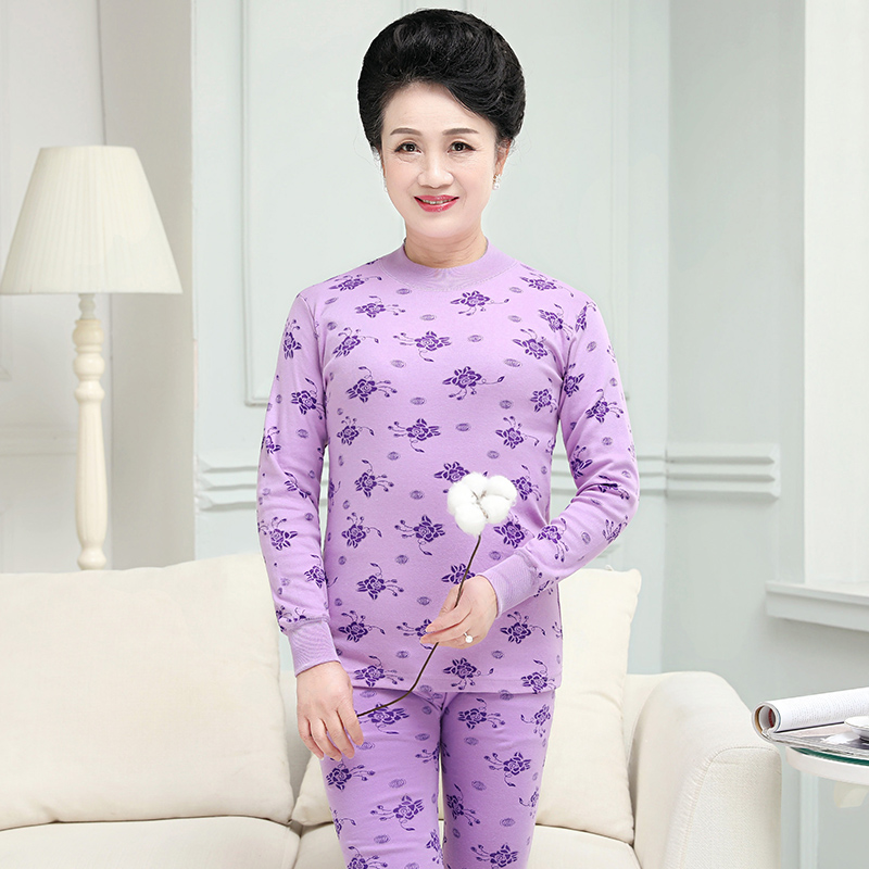 婆婆纯棉秋衣秋裤弹力保暖睡衣女