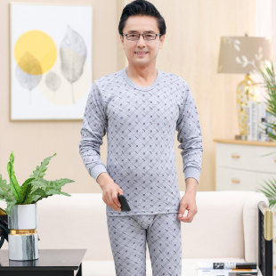 中年男士秋冬贴身内衣睡衣加肥大码爸爸纯棉秋衣秋裤父亲保暖套装