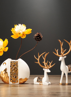 电视柜酒柜装饰品桌面鹿摆件陶瓷创意家居摆设工艺品现货
