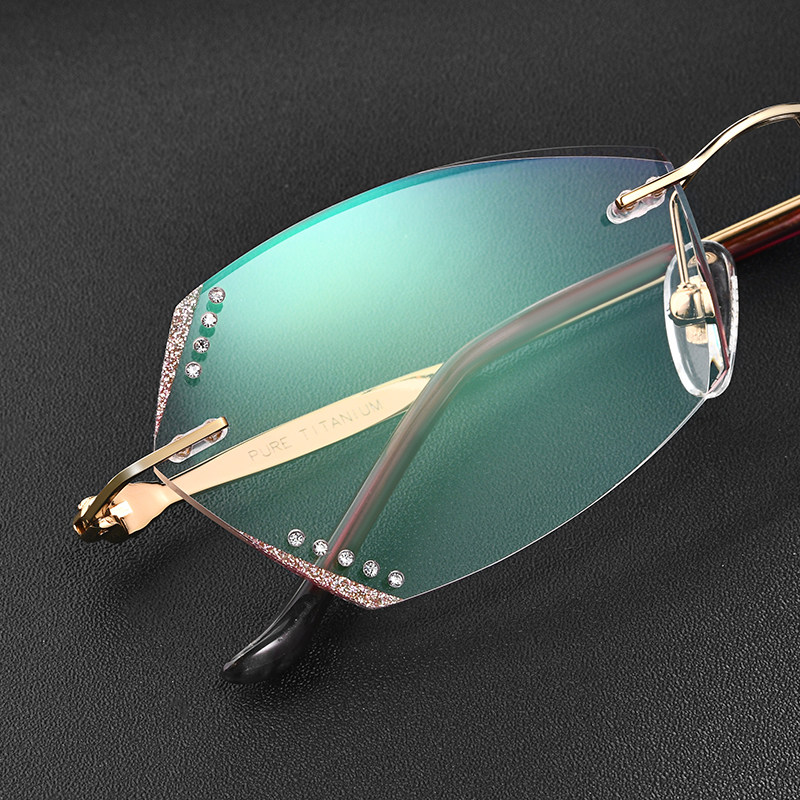 纯钛无框变色切边近视眼镜女防辐射抗蓝光疲劳眼睛框平光电脑护目