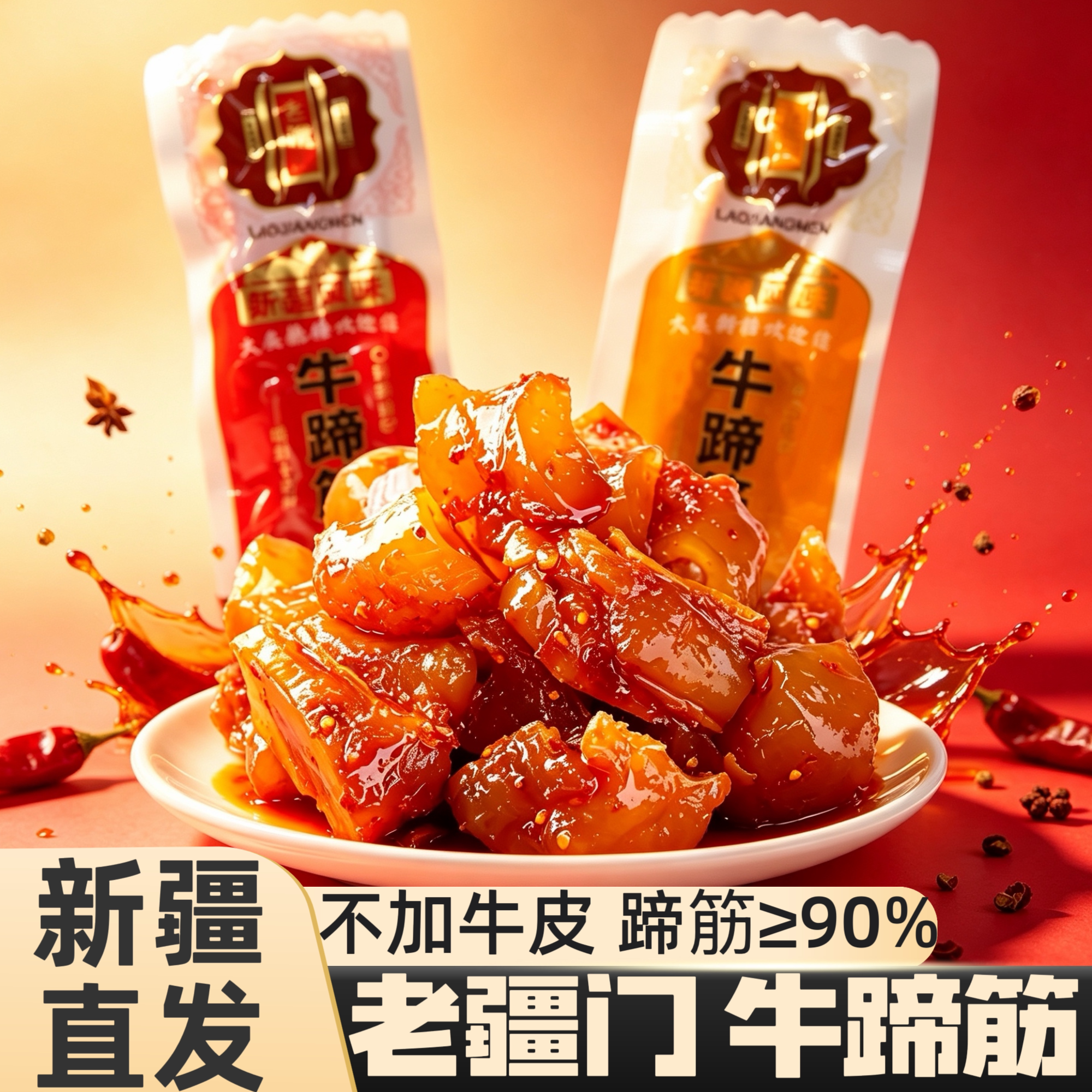 老疆门牛蹄筋新疆特产五香麻辣牛蹄筋即食营养小零食小吃休闲食品