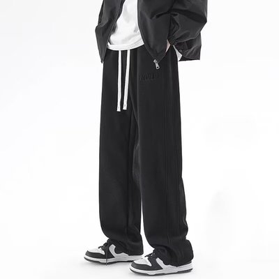 秋冬黑色直筒卫裤子男款大码加绒裤子潮流宽松百搭运动休闲长裤潮