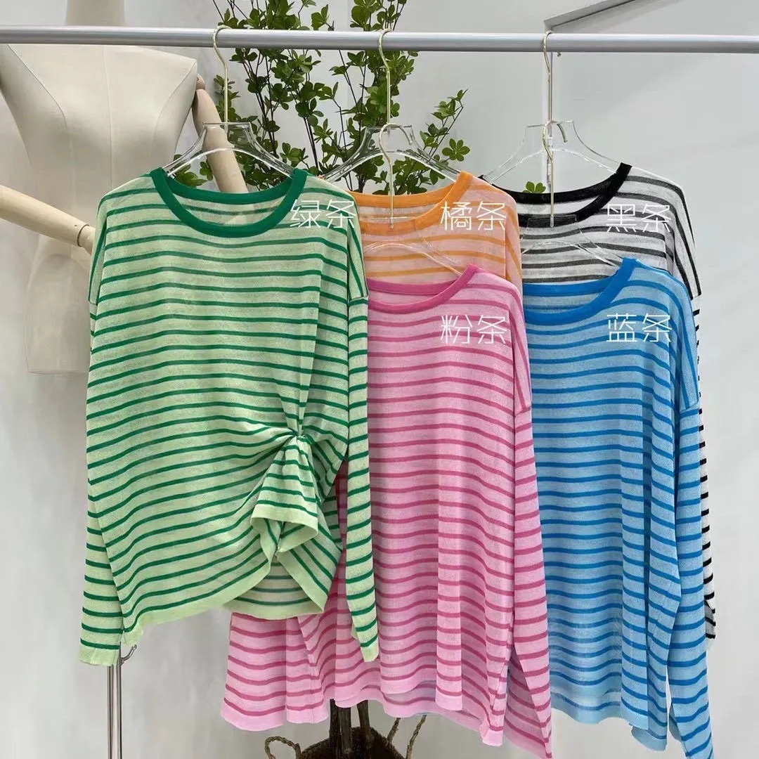 Loose and lazy striped long sleeve T-shirt women's fashion new design in summer