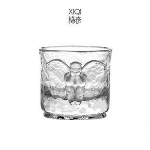 稀奇艺术女士威士忌杯玻璃杯天使浮雕玻璃洋酒水杯子1盒四只装