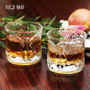 稀奇艺术女士威士忌杯玻璃杯天使浮雕玻璃洋酒水杯子1盒四只装