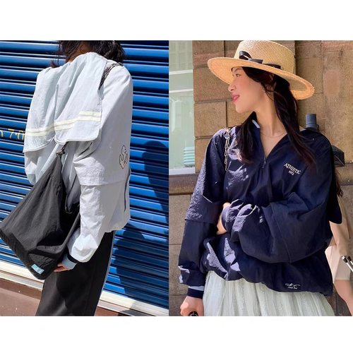 连帽海军领宽松型刺绣/绣花