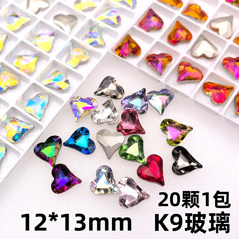 歪桃心彩色幻彩K9玻璃水晶玻璃尖底钻 diy美甲贴钻材料饰品配件钻