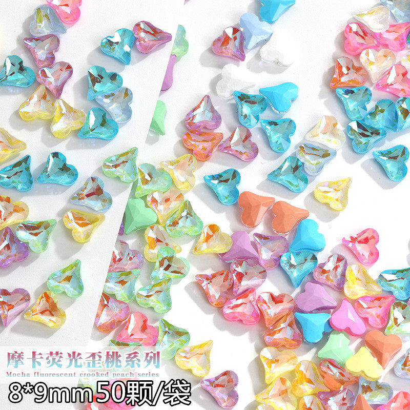 8*9mm歪桃心彩色摩卡荧光尖底钻玻璃水晶钻diy美甲贴钻材料饰品钻
