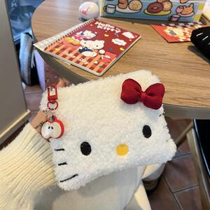 可爱原创刺绣Kitty化妆包毛茸茸口红耳机姨妈巾大容量收纳包小包