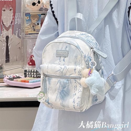 大橘猫小众国潮古风双肩包包女2025春夏新款休闲运动书包迷你背包