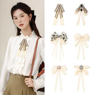 学院风领花 法式 2025新款 春夏浅色jk飘带蝴蝶结女配饰百搭衬衣衬衫