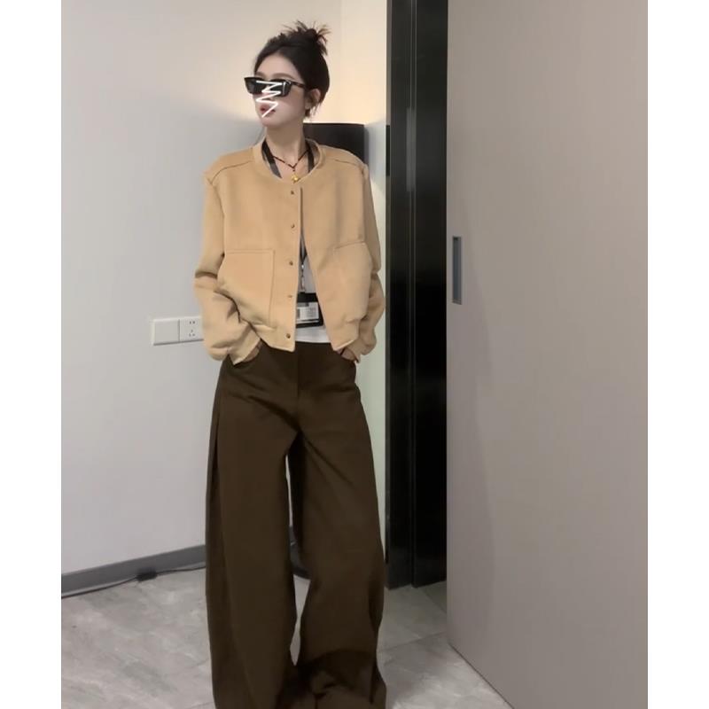 美腰式棕咖XSD0133色阔腿裤牛仔裤女春季2深025新款高宽松直筒拖