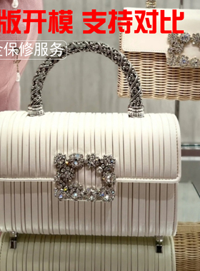 Rv女包晚装包水钻金属手柄羊皮条纹链条单肩斜挎包24新款