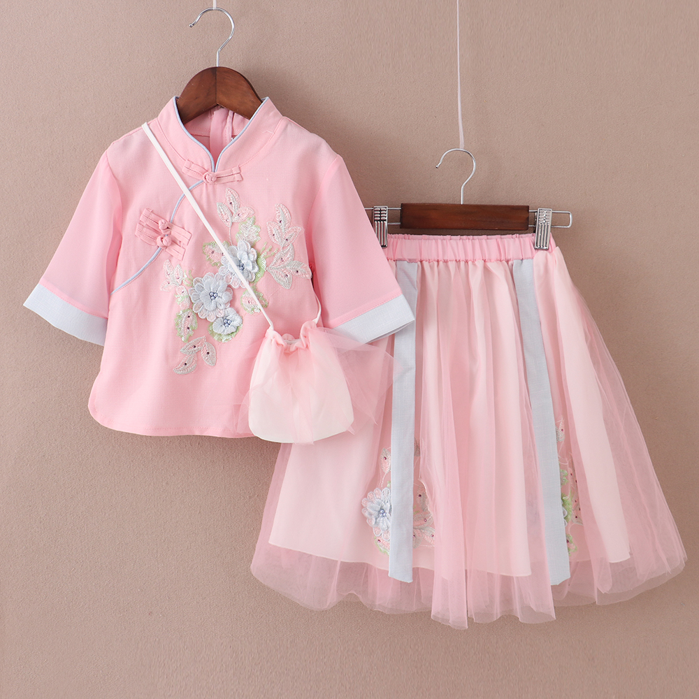 汉服女童夏款儿童唐装旗袍民国风周岁宝宝礼服超仙中国风套装夏季