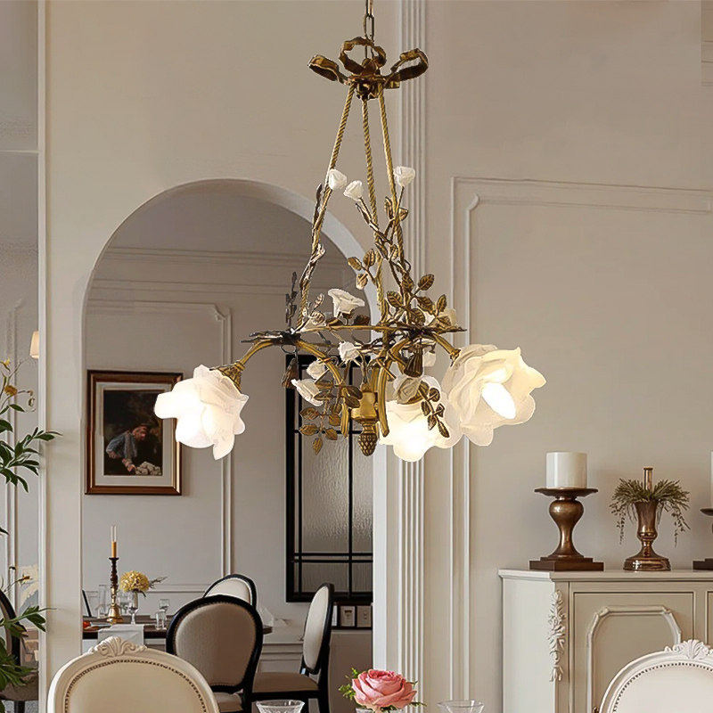 法式全铜客厅灯古典浪漫田园复古Vintage花朵轻奢卧室灯餐厅吊灯
