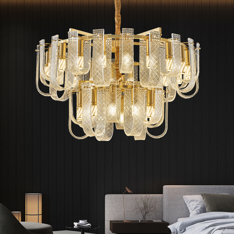 后现代轻奢水晶吊灯简约2025新款高档客厅灯餐厅饭厅卧室全铜灯具