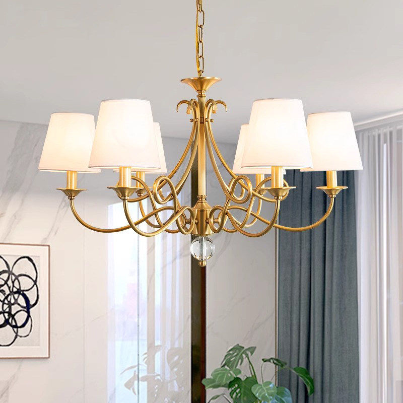 美式全铜客厅吊灯复古乡村餐厅蜡烛简约卧室水晶法式大气中古灯具