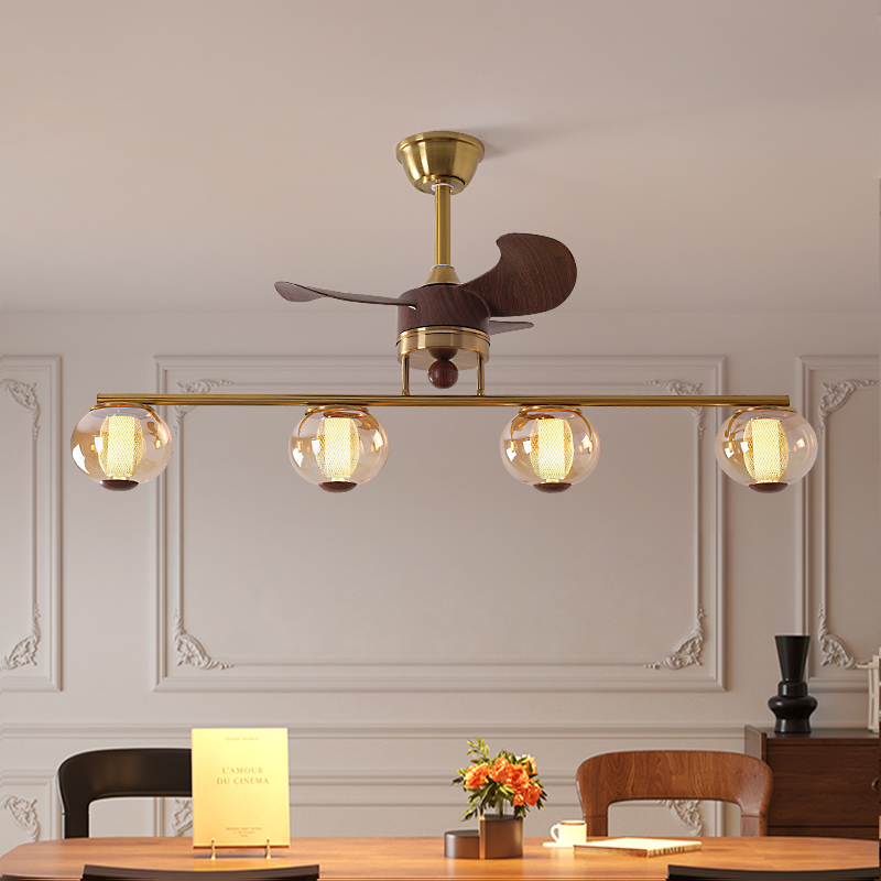 美式复古餐厅风扇灯法式胡桃木色