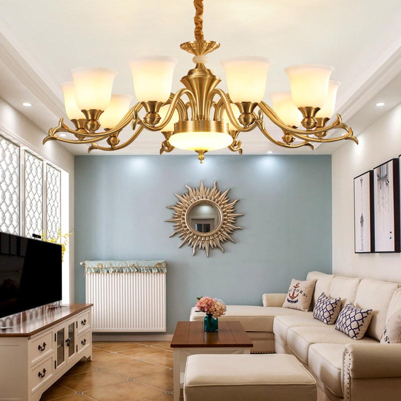 美式全铜客厅灯欧式吊灯现代简约简欧奢华大气温馨餐厅灯卧室灯具