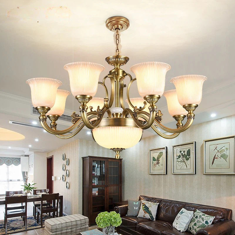 美式全铜客厅吊灯定制大厅灯欧式奢华餐厅卧室灯简约大气别墅灯具