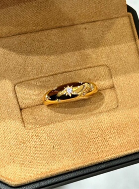 中古风vintage高级质感闪钻复古戒指小众设计轻奢星星戒925纯银