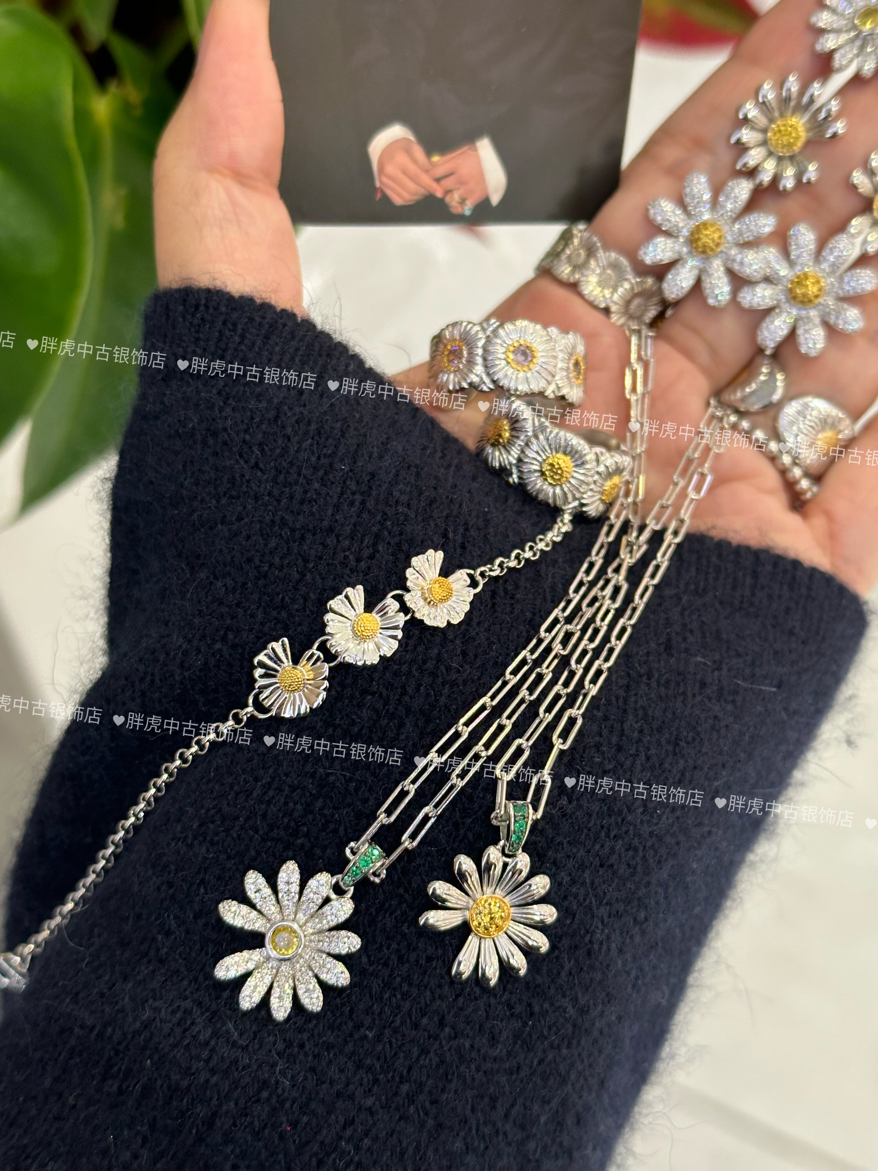 925纯银小雏菊戒指项链耳钉耳环潮男女开口戒GD权志龙同款演唱会