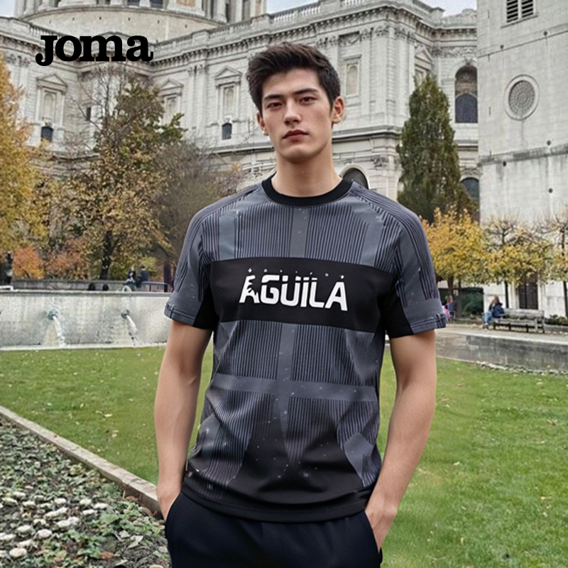 Joma25年新款复古足球运动风短袖男女同款圆领直通T恤Aguila系列