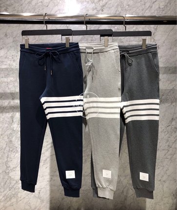 thombraden四季可穿经典四条杠色织毛圈纯棉卫裤男女款运动休闲裤