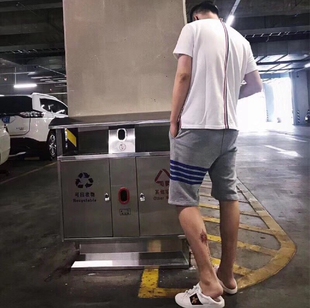 TB夏新品短袖圆领纯棉宽松男女后背白色红白蓝休闲条纹T恤情侣
